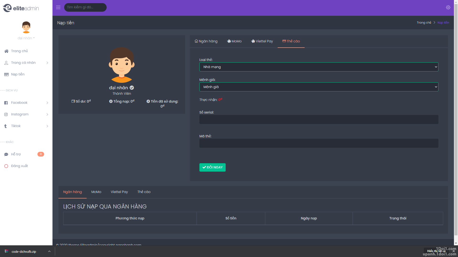 Code dịch vụ facebook, tiktok,Instagram dạng gửi đơn
