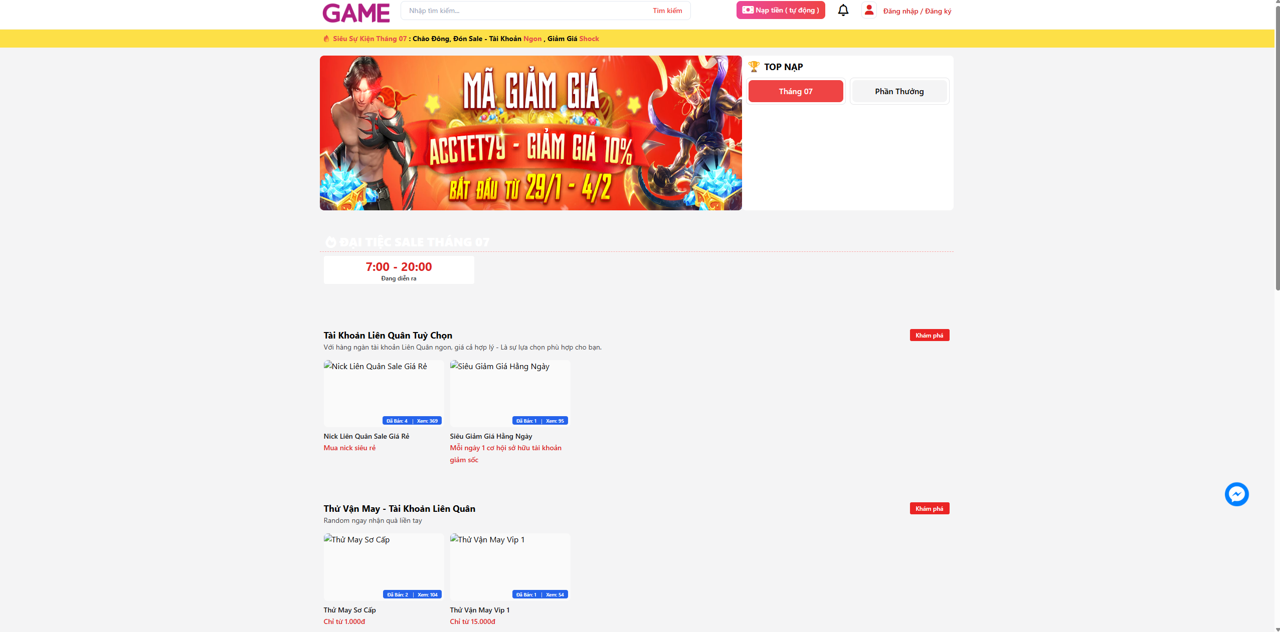 Shop Bán Acc Game Tích Hợp Auto Bank 4.3