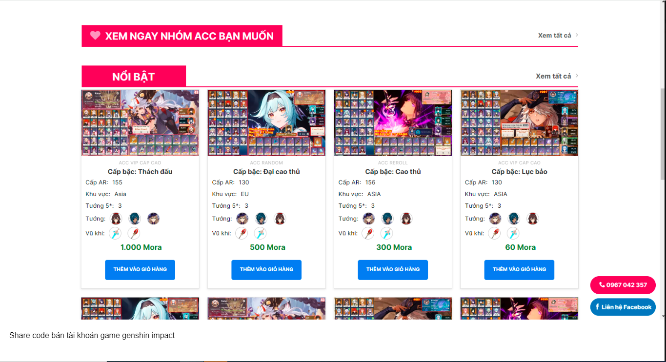 Share mã nguồn bán tài khoản game genshin impact